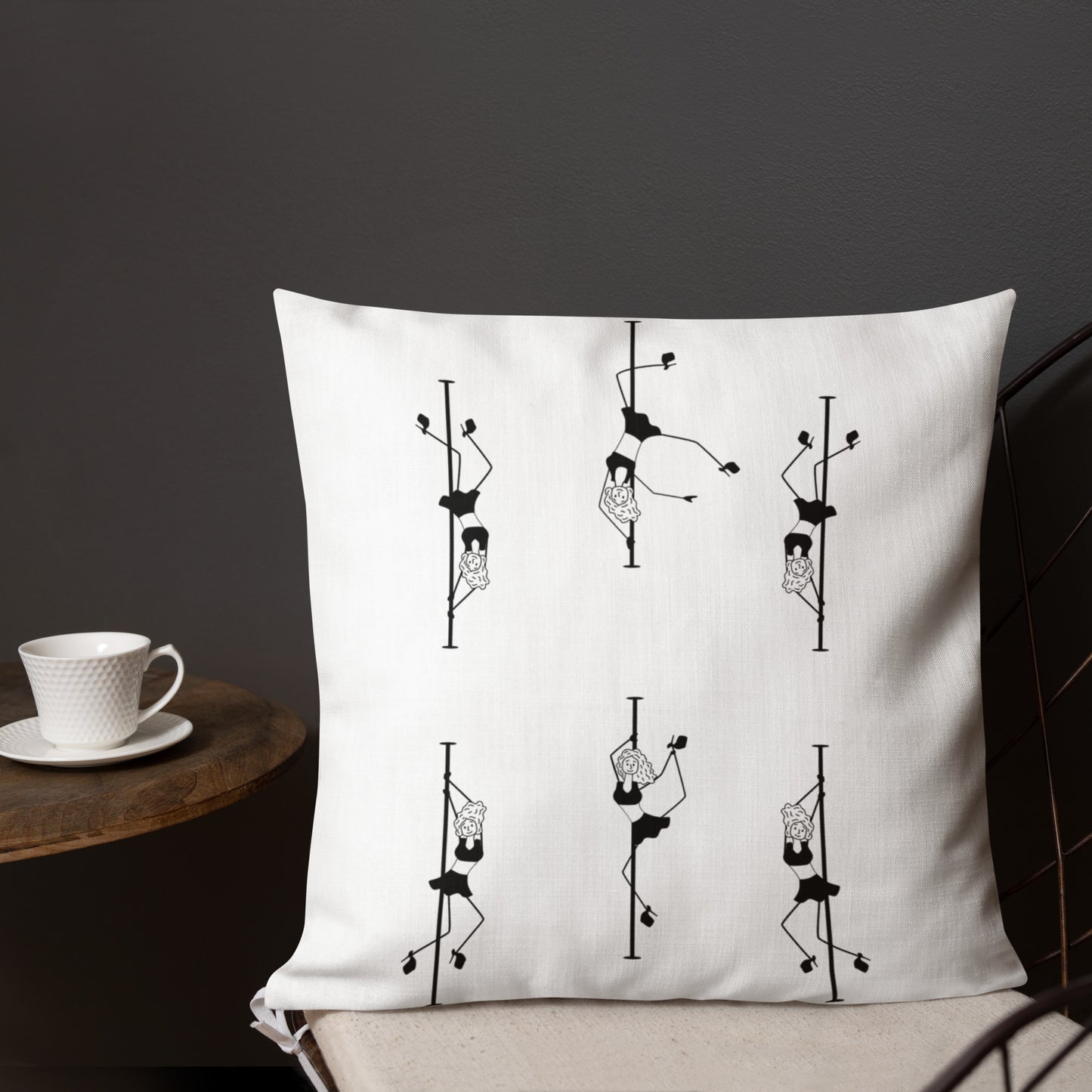 Premium decorative pillow featuring a bold pole dance print, perfect for adding personality to your home, studio, or lounge space.