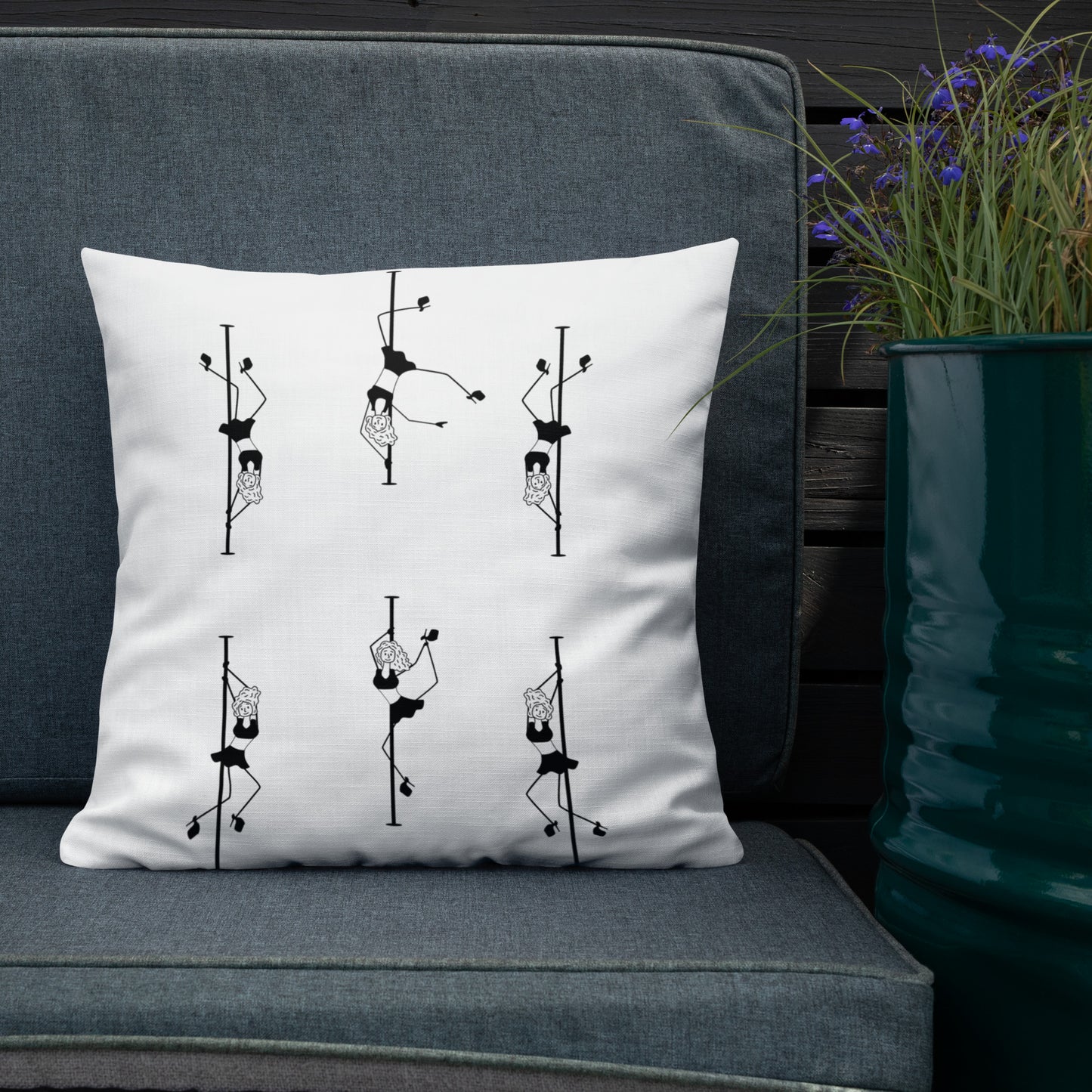 Premium decorative pillow featuring a bold pole dance print, perfect for adding personality to your home, studio, or lounge space.