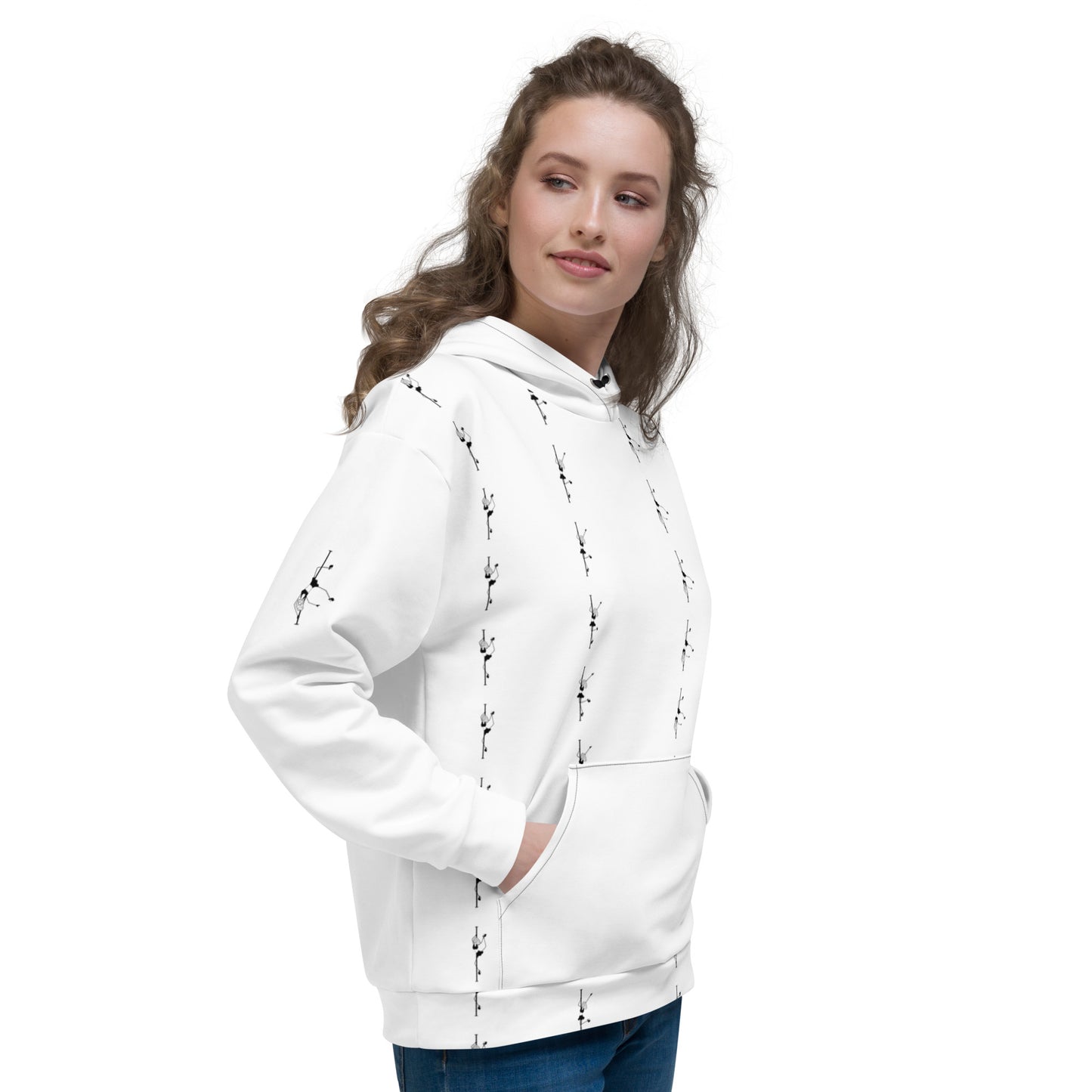 Unisex hoodie featuring a pole dance graphic, designed for comfort and warmth, perfect for casual wear or after a pole dance session.