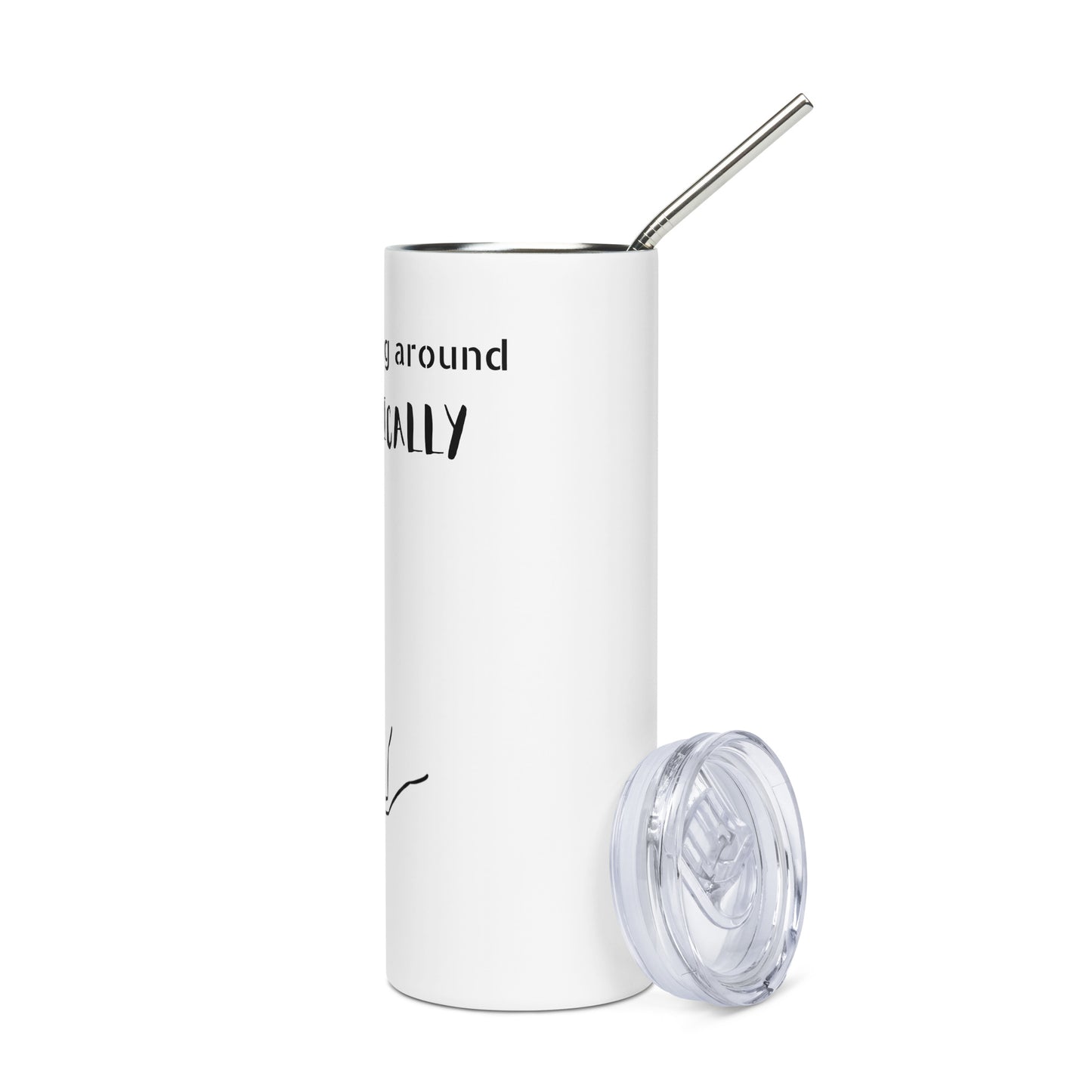 Stylish stainless steel pole dance tumbler with spill-resistant lid and bold print.