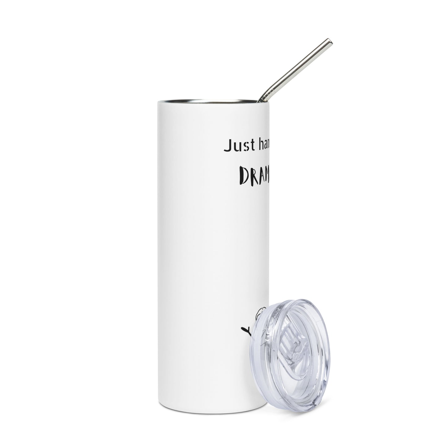 Stylish stainless steel pole dance tumbler with spill-resistant lid and bold print.