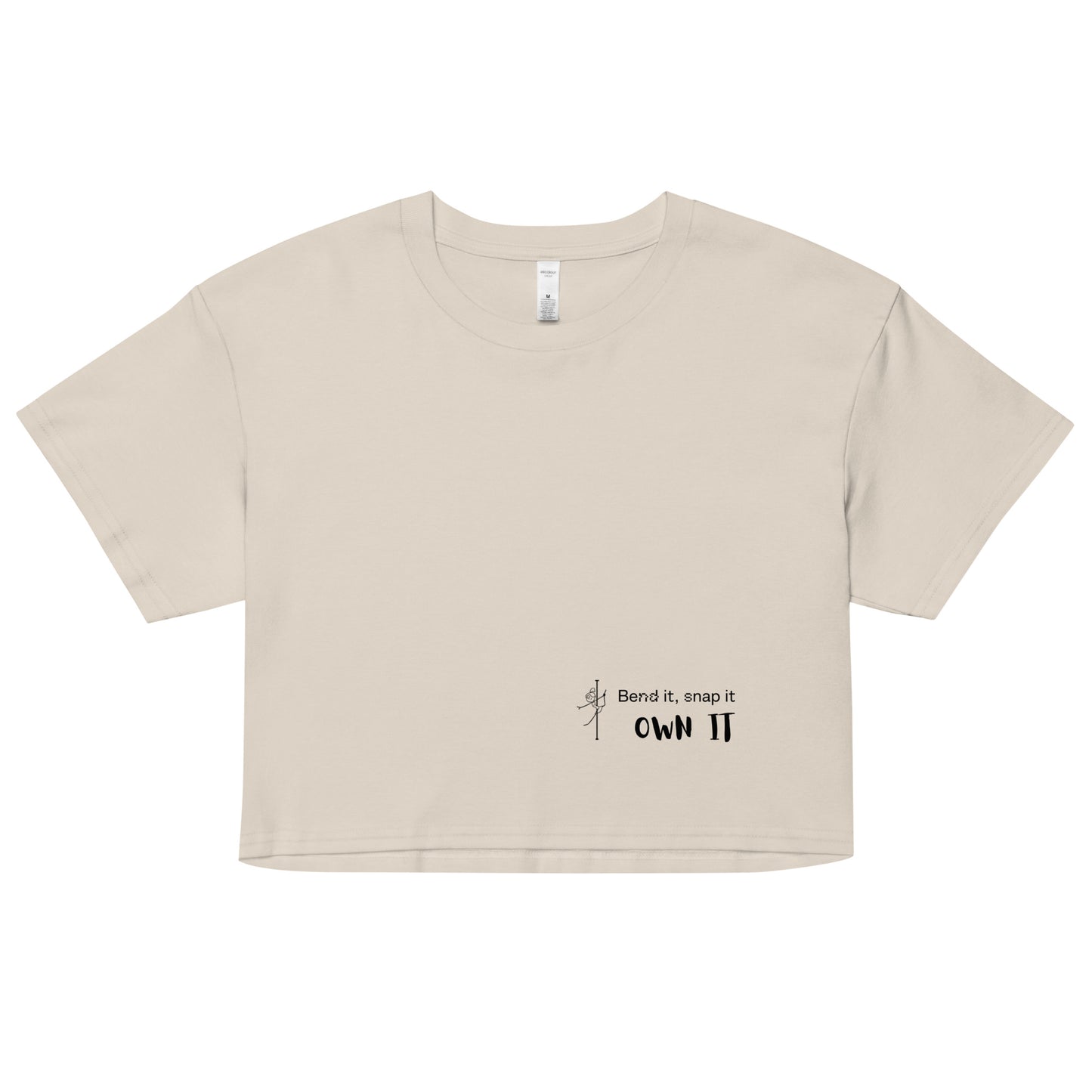 Women’s crop top with a bold pole dance graphic, offering a comfortable and stylish fit for pole dancers and fitness enthusiasts.