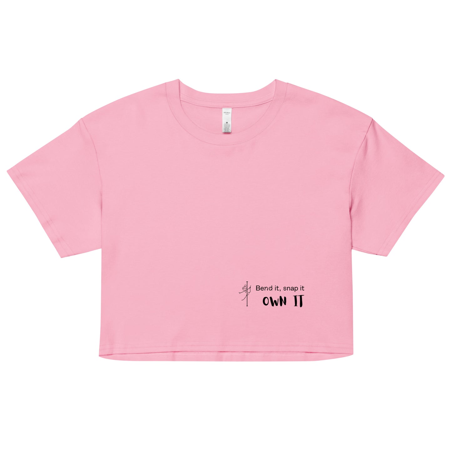 Women’s crop top with a bold pole dance graphic, offering a comfortable and stylish fit for pole dancers and fitness enthusiasts.