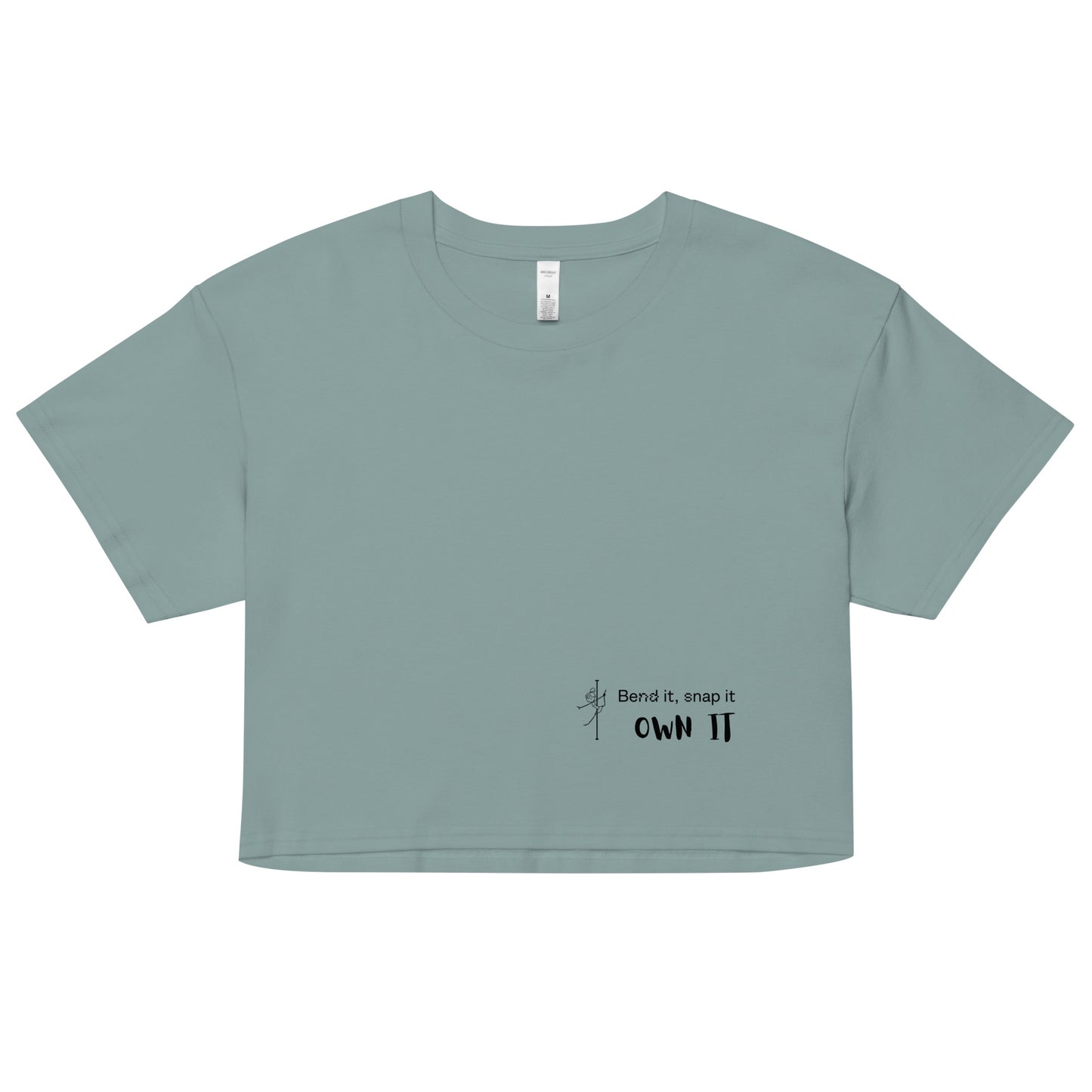 Women’s crop top with a bold pole dance graphic, offering a comfortable and stylish fit for pole dancers and fitness enthusiasts.