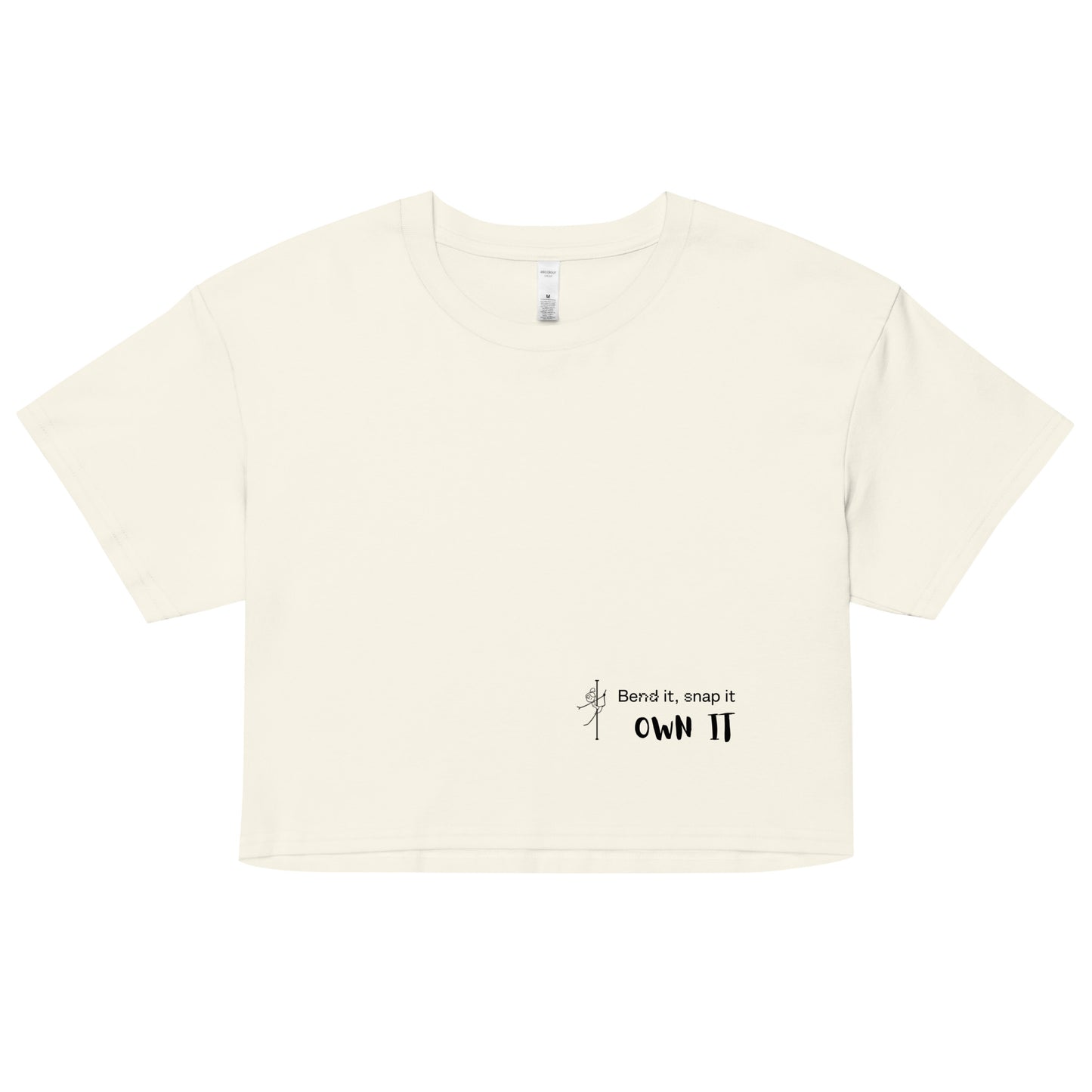 Women’s crop top with a bold pole dance graphic, offering a comfortable and stylish fit for pole dancers and fitness enthusiasts.