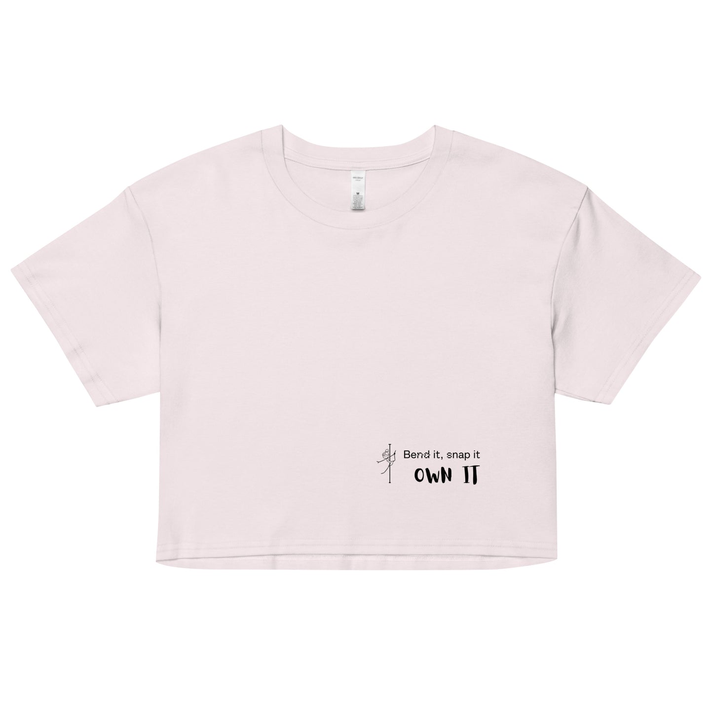 Women’s crop top with a bold pole dance graphic, offering a comfortable and stylish fit for pole dancers and fitness enthusiasts.