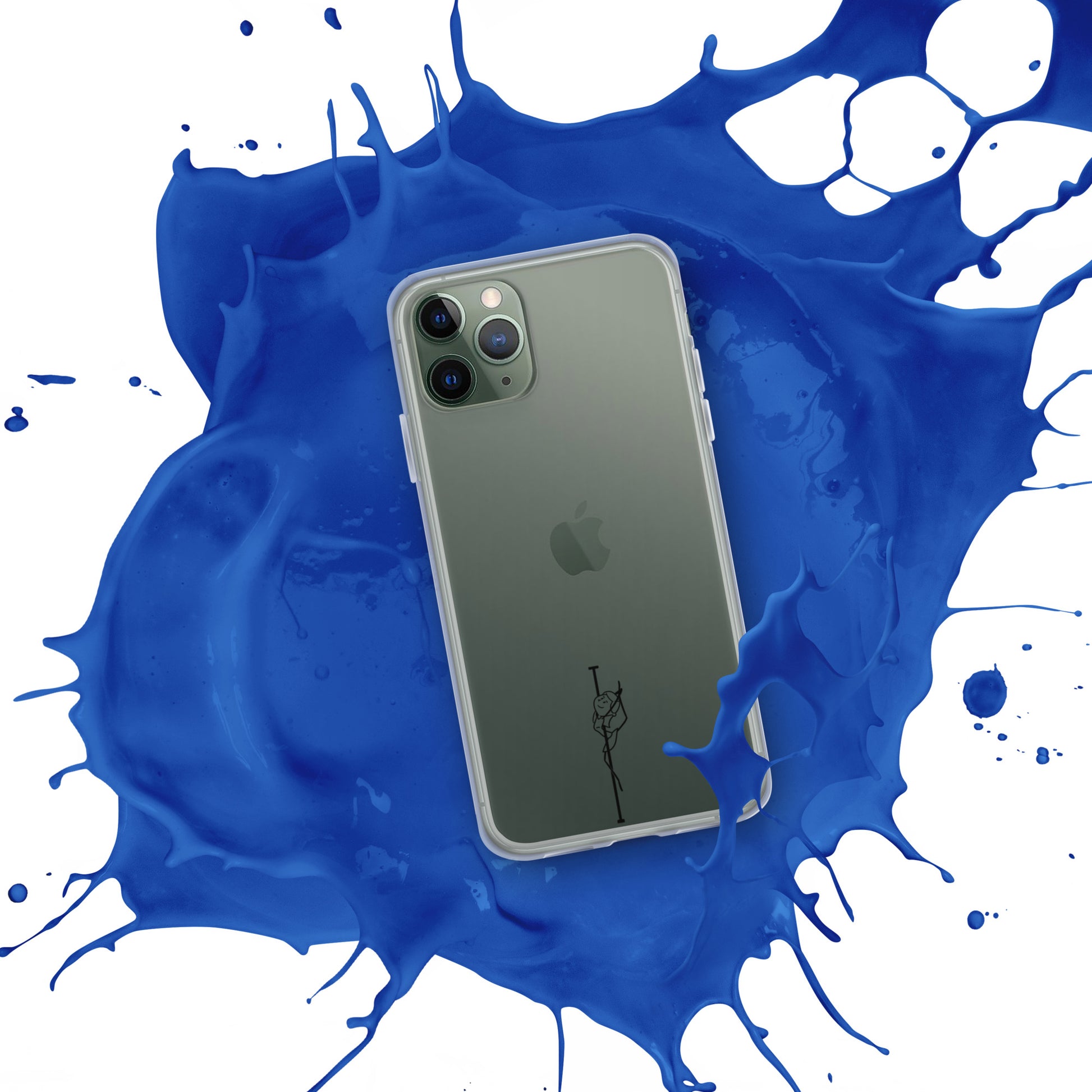 Clear iPhone case featuring a bold pole dance graphic, offering sleek protection and a unique design to express your passion.
