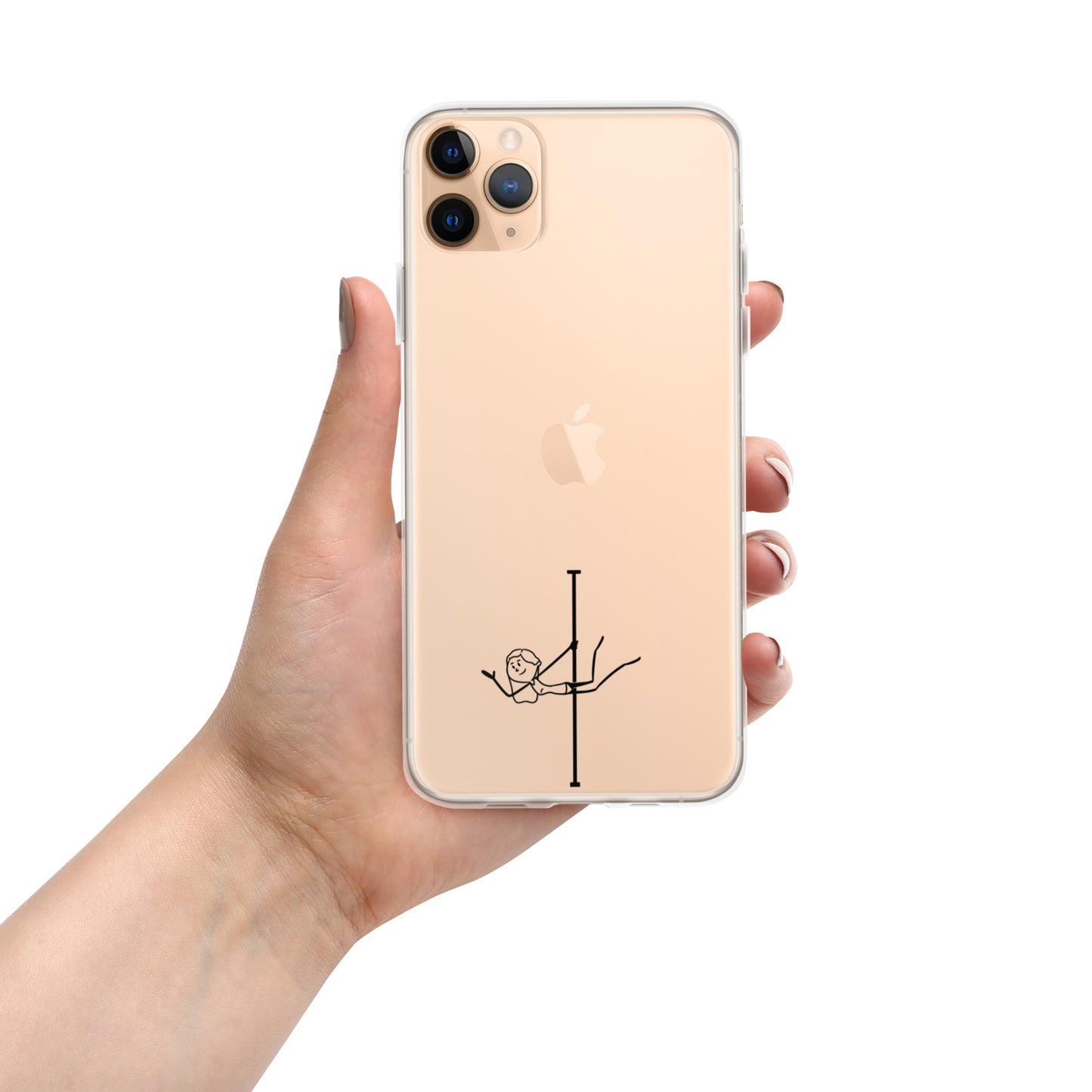 Transparent iPhone case with a stylish pole dance graphic, providing a minimalist look while protecting your phone with flair.