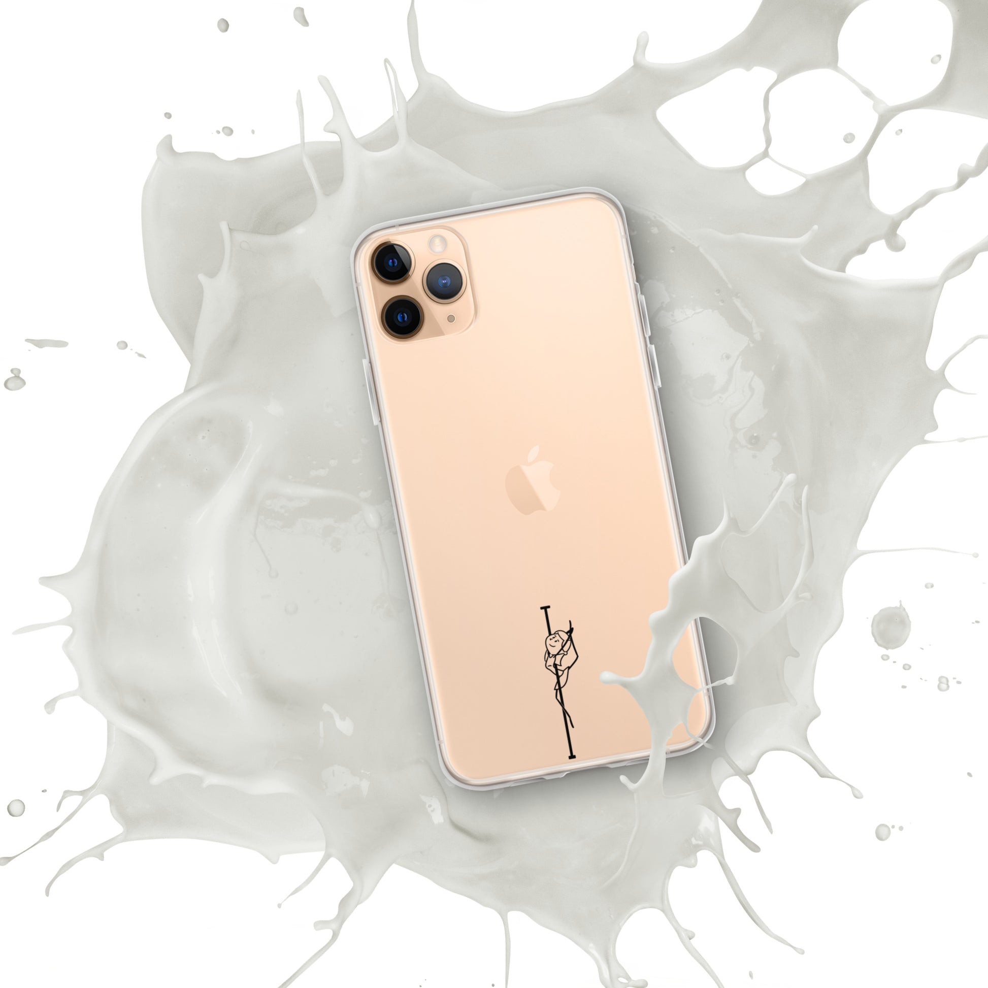 Clear iPhone case featuring a bold pole dance graphic, offering sleek protection and a unique design to express your passion.
