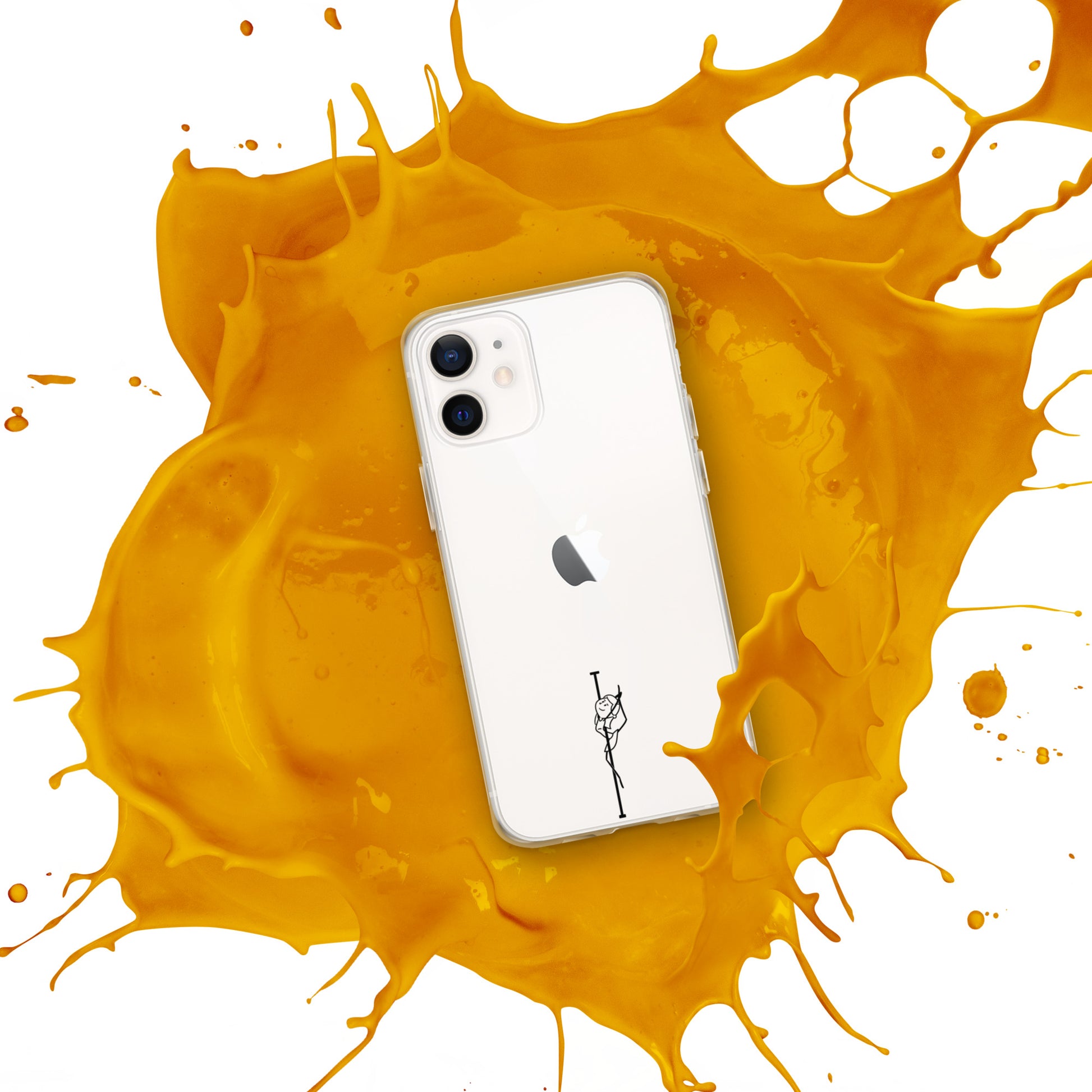 Clear iPhone case featuring a bold pole dance graphic, offering sleek protection and a unique design to express your passion.