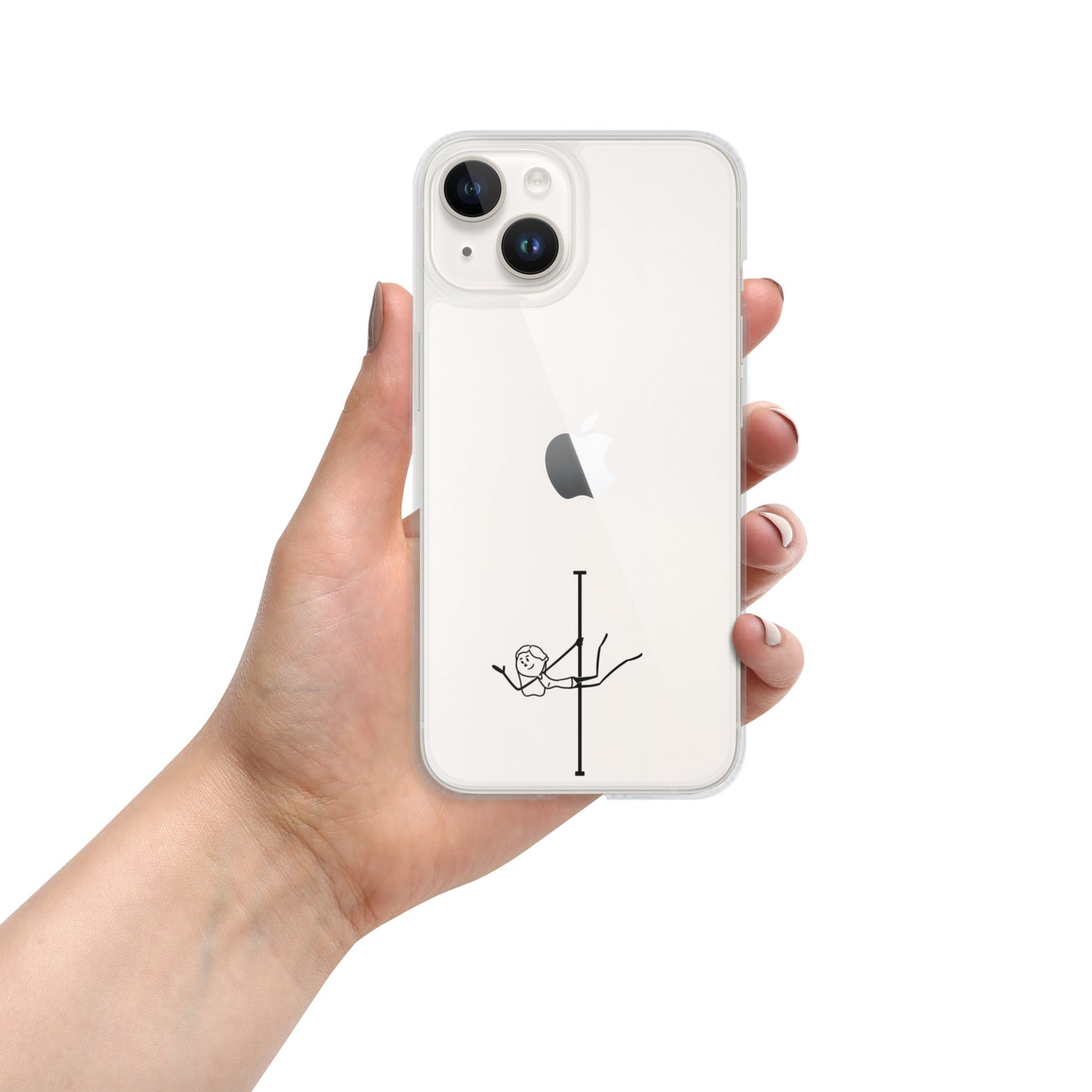 Transparent iPhone case with a stylish pole dance graphic, providing a minimalist look while protecting your phone with flair.