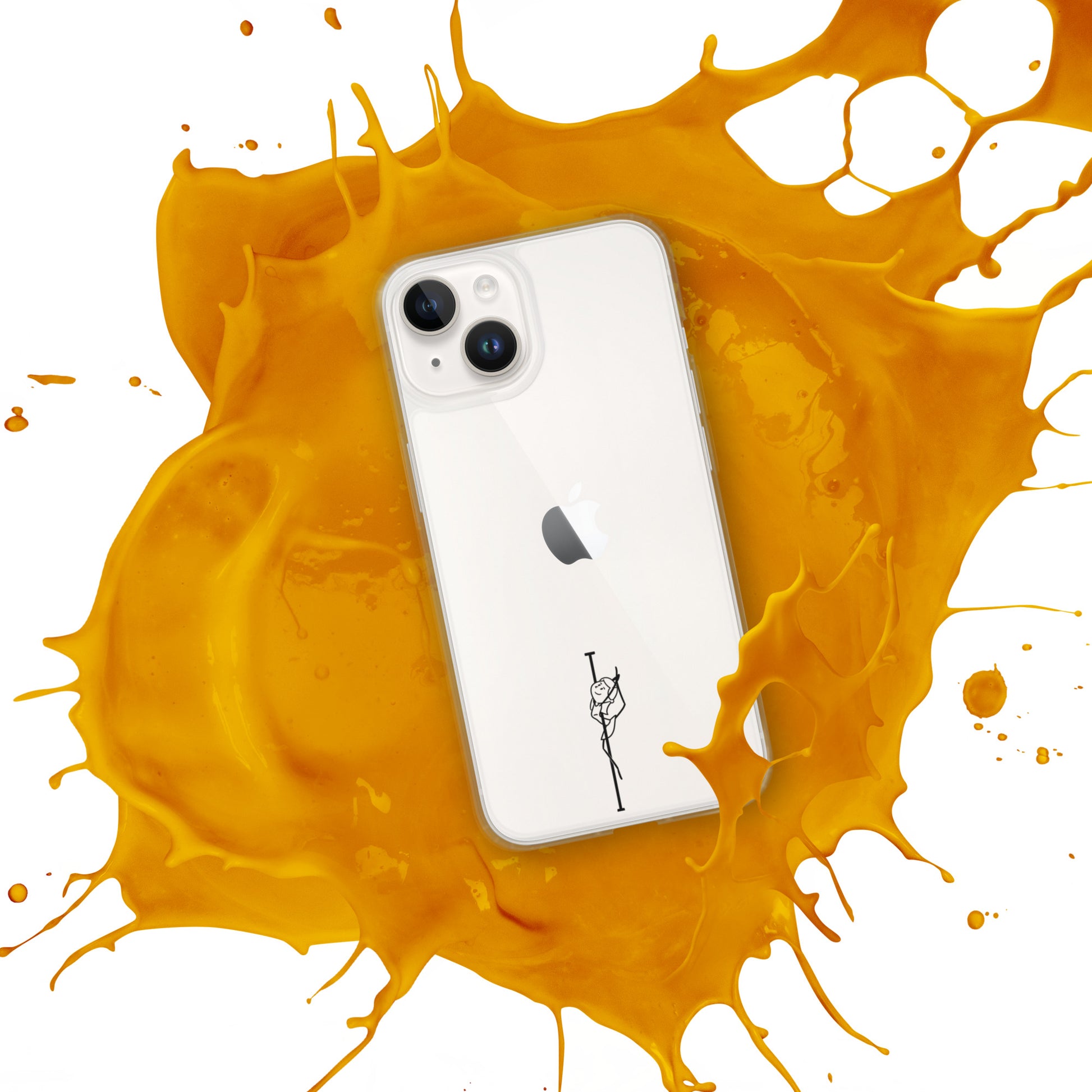 Clear iPhone case featuring a bold pole dance graphic, offering sleek protection and a unique design to express your passion.