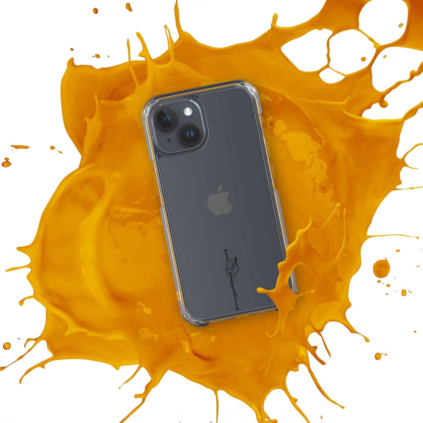 Clear iPhone case featuring a bold pole dance graphic, offering sleek protection and a unique design to express your passion.