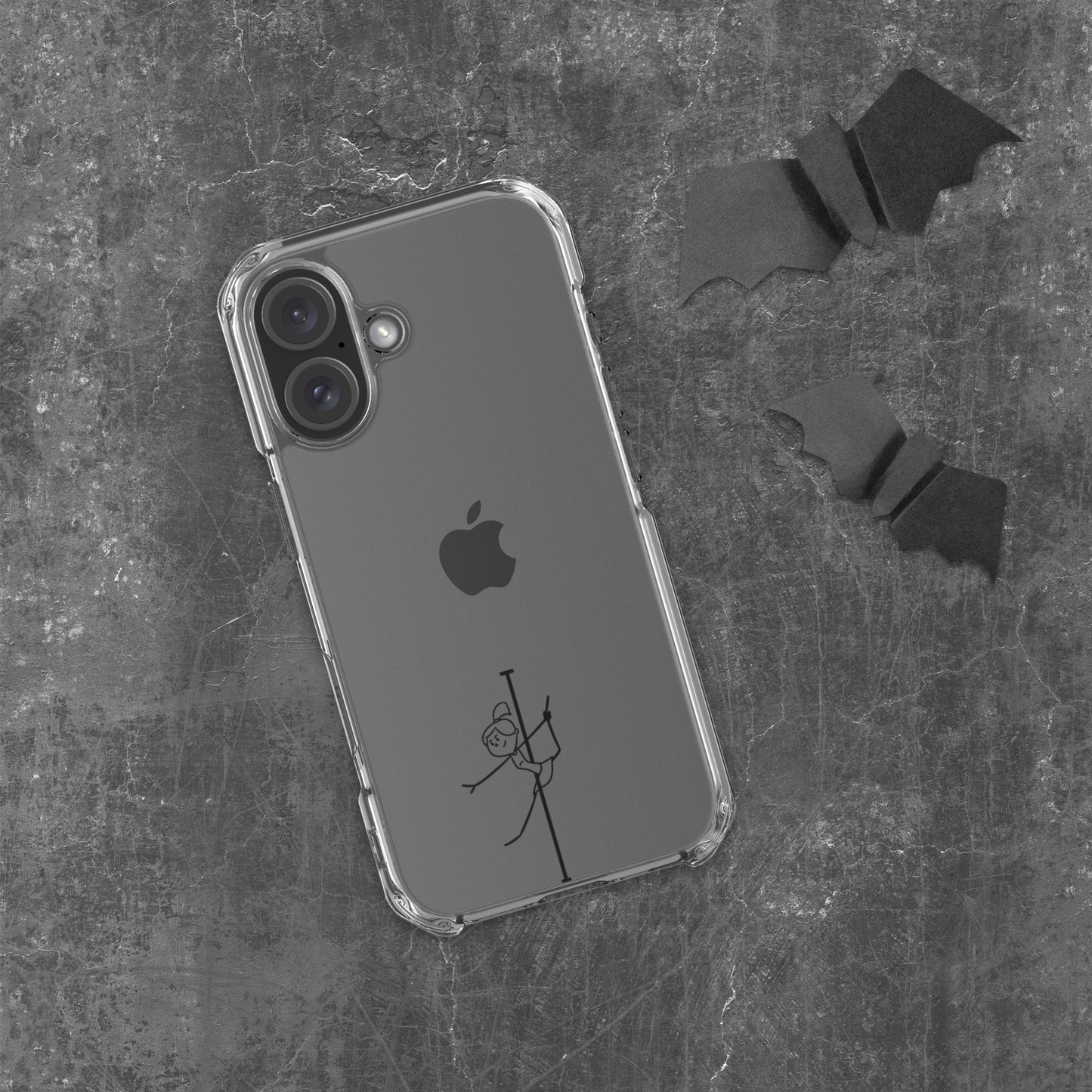 Sleek clear iPhone case featuring a pole dance design, offering lightweight protection while showcasing your phone’s original look.