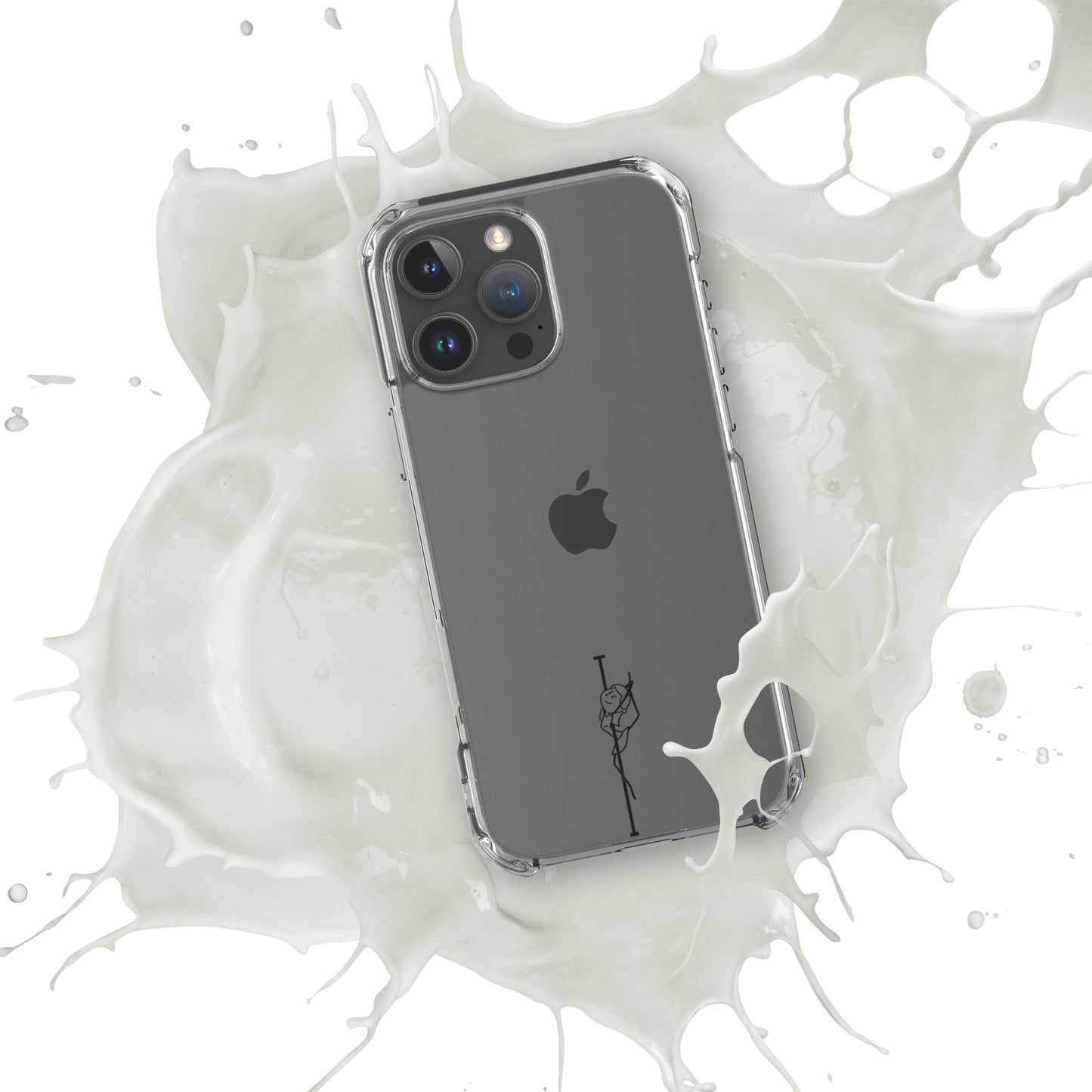 Clear iPhone case featuring a bold pole dance graphic, offering sleek protection and a unique design to express your passion.