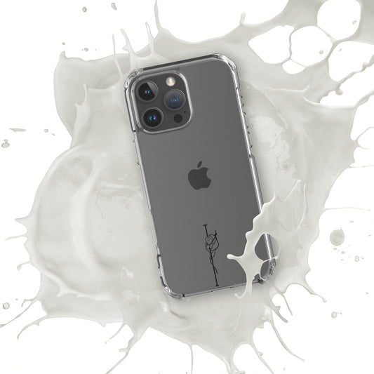 Clear iPhone case featuring a bold pole dance graphic, offering sleek protection and a unique design to express your passion.