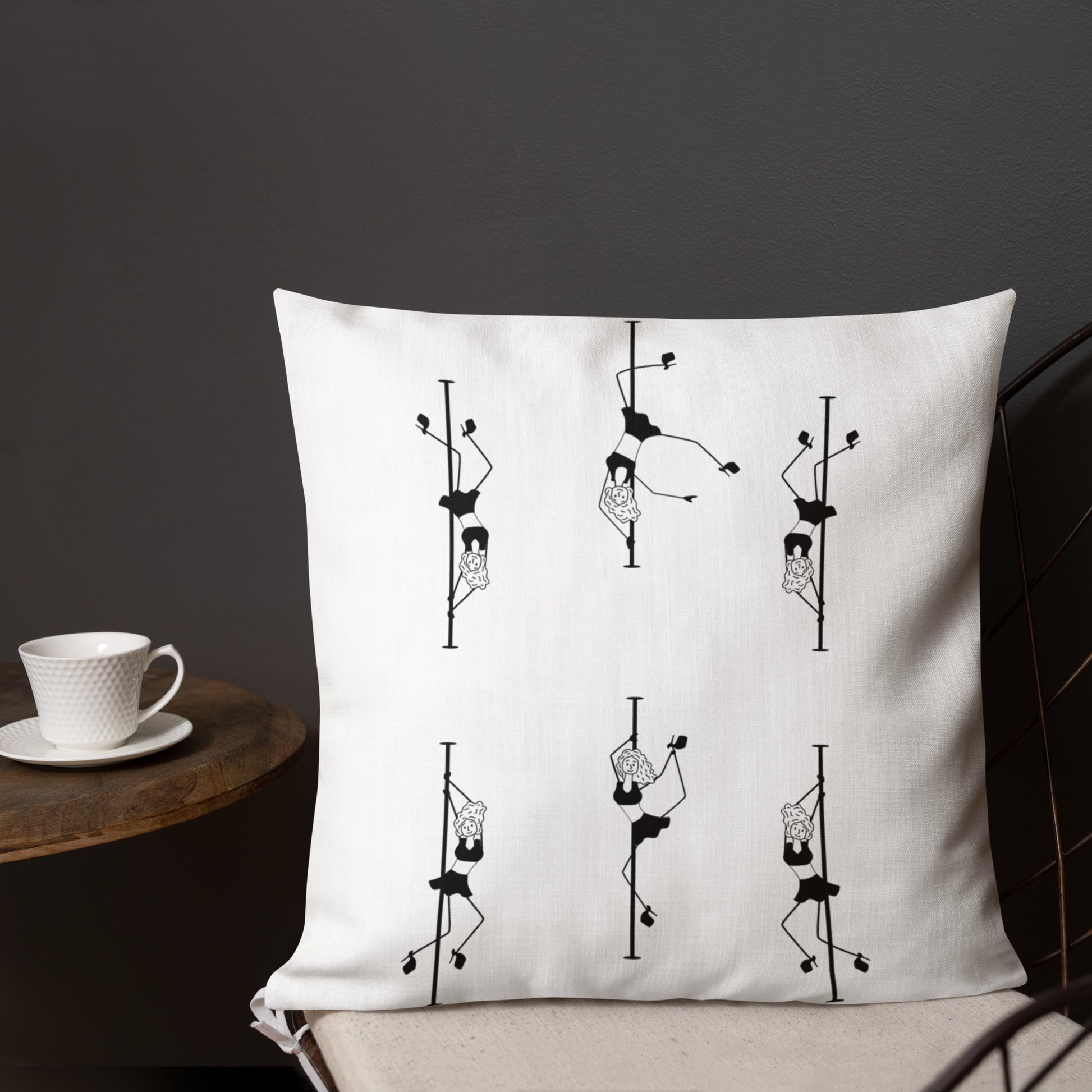 Premium decorative pillow featuring a bold pole dance print, perfect for adding personality to your home, studio, or lounge space.