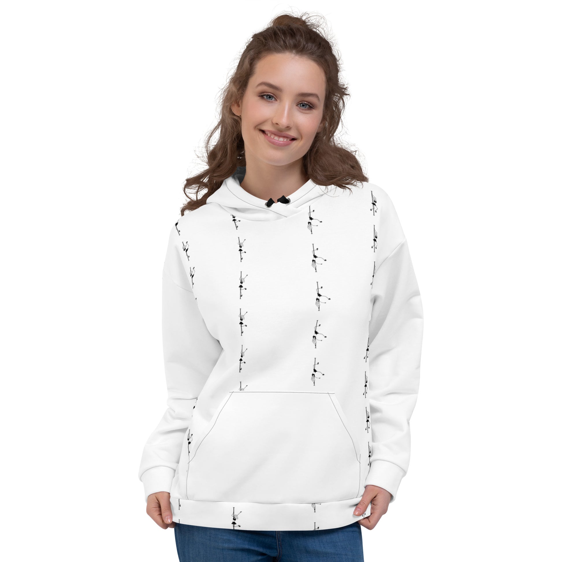 Unisex hoodie featuring a pole dance graphic, designed for comfort and warmth, perfect for casual wear or after a pole dance session.