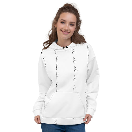 Unisex hoodie featuring a pole dance graphic, designed for comfort and warmth, perfect for casual wear or after a pole dance session.