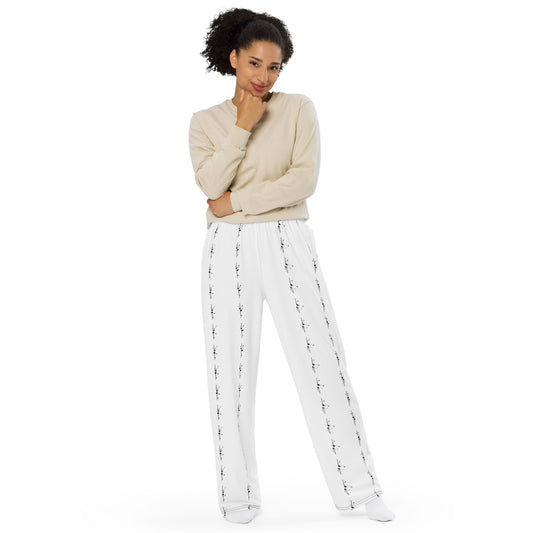 Women’s wide leg pants with an all-over pole dance print, combining bold style and comfort, perfect for casual wear or studio sessions.