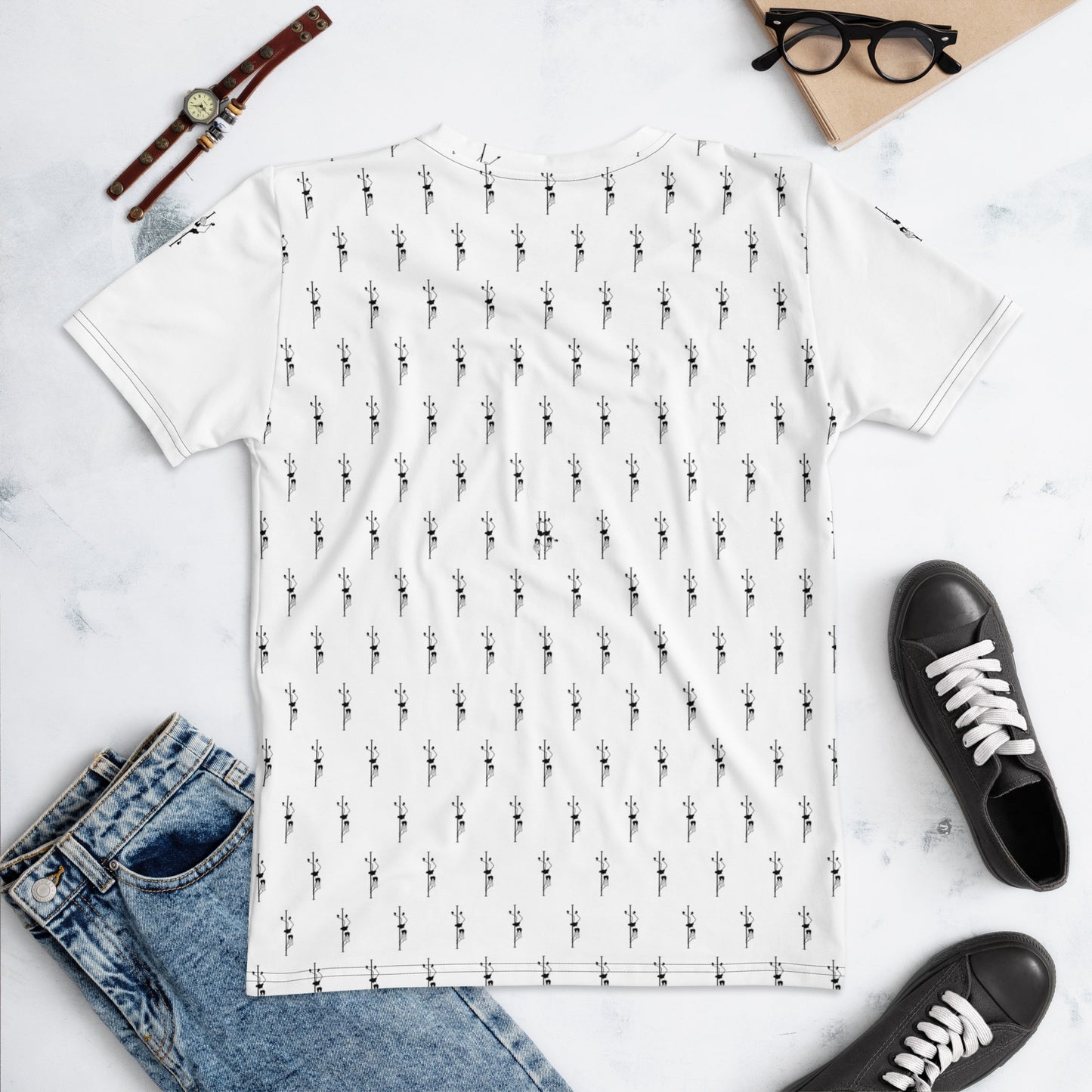 Women’s t-shirt featuring a stylish pole dance graphic, offering a comfortable and casual fit for pole dancers and fitness enthusiasts.