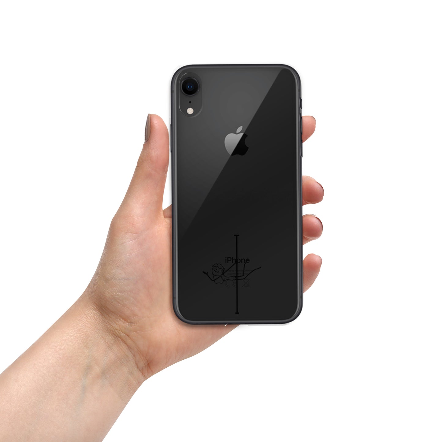 Transparent iPhone case with a stylish pole dance graphic, providing a minimalist look while protecting your phone with flair.
