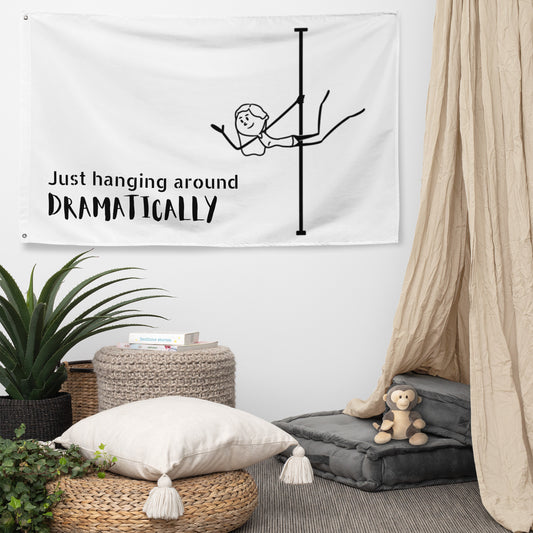 Durable fabric pole dance flag, ideal for decor in pole studios or at events.