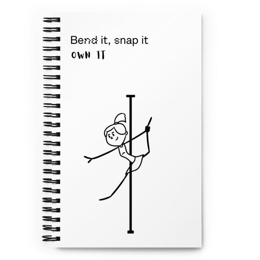 Pole dance notebook with vibrant cover design, perfect for journaling or class notes.
