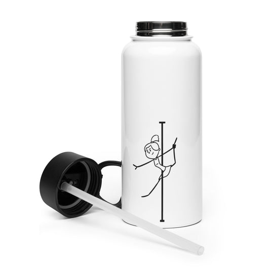 Pole dance stainless steel water bottle with straw, perfect for staying hydrated on the go.