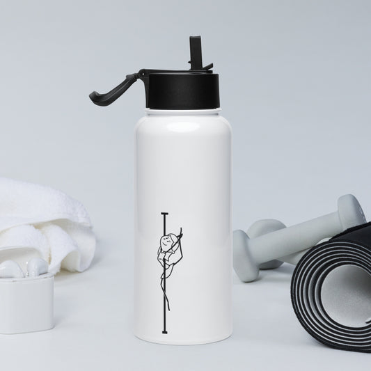 Pole dance themed stainless steel water bottle with convenient straw for easy sipping.
