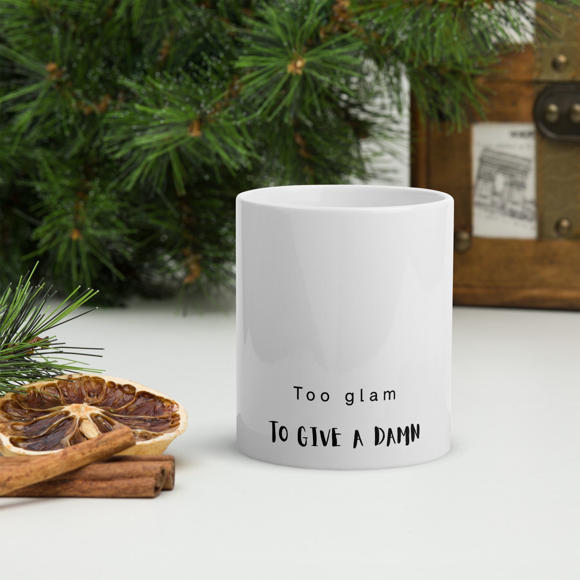 Stylish white glossy mug with pole dance artwork, perfect for studio vibes and cozy sips.