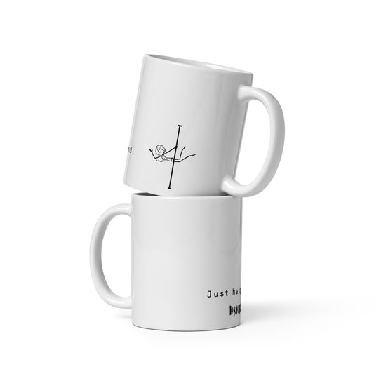 White glossy mug featuring striking pole dance design — ideal for dancers and fans.
