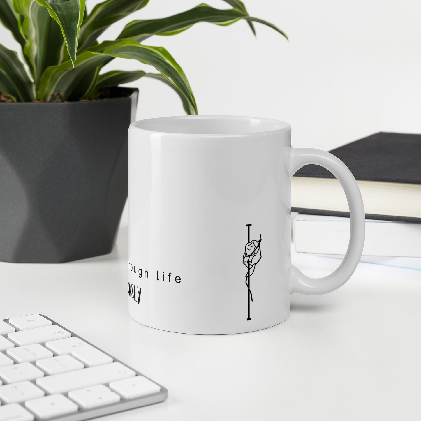 Pole dance themed white ceramic mug with a shiny, high-gloss finish.