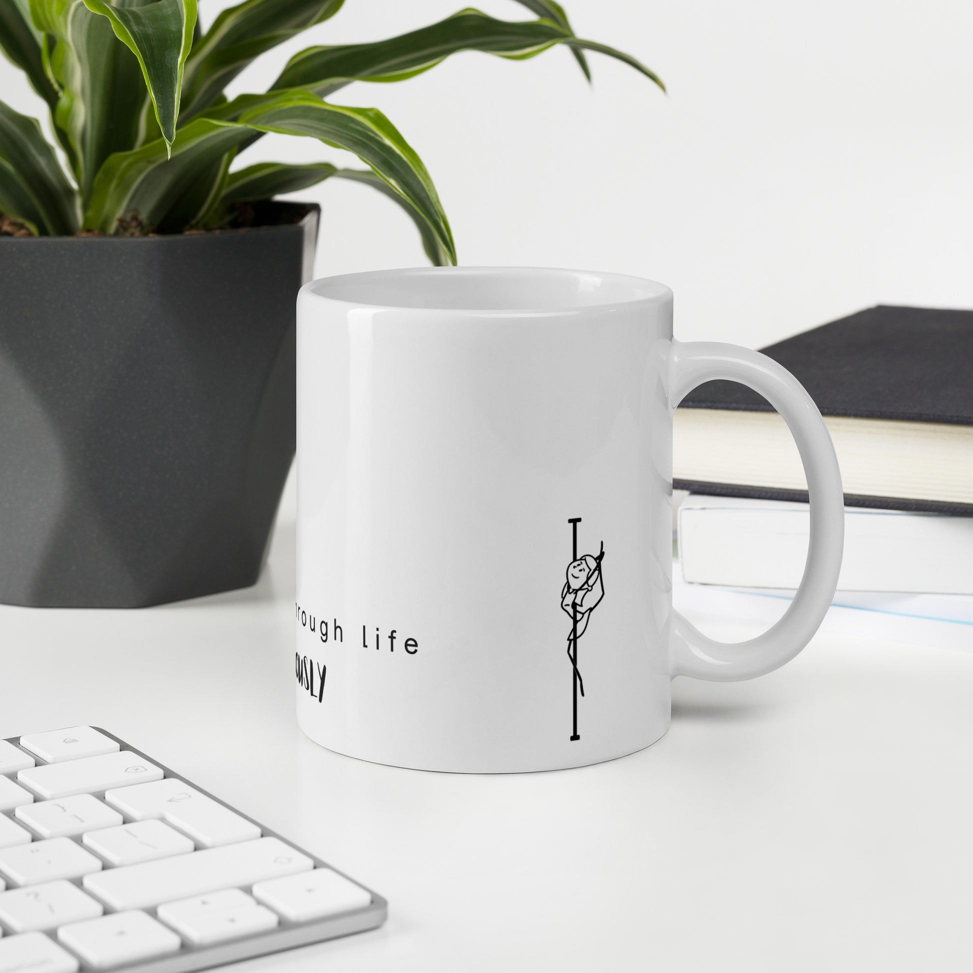 Pole dance themed white ceramic mug with a shiny, high-gloss finish.