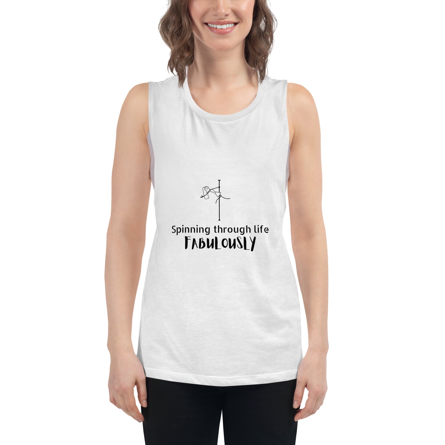 Women’s tank top featuring a bold pole dance graphic, designed for comfort and movement during workouts or casual wear.