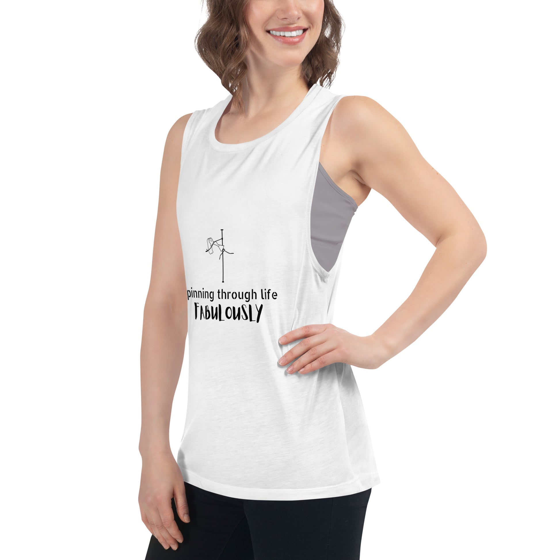 Women’s tank top featuring a bold pole dance graphic, designed for comfort and movement during workouts or casual wear.