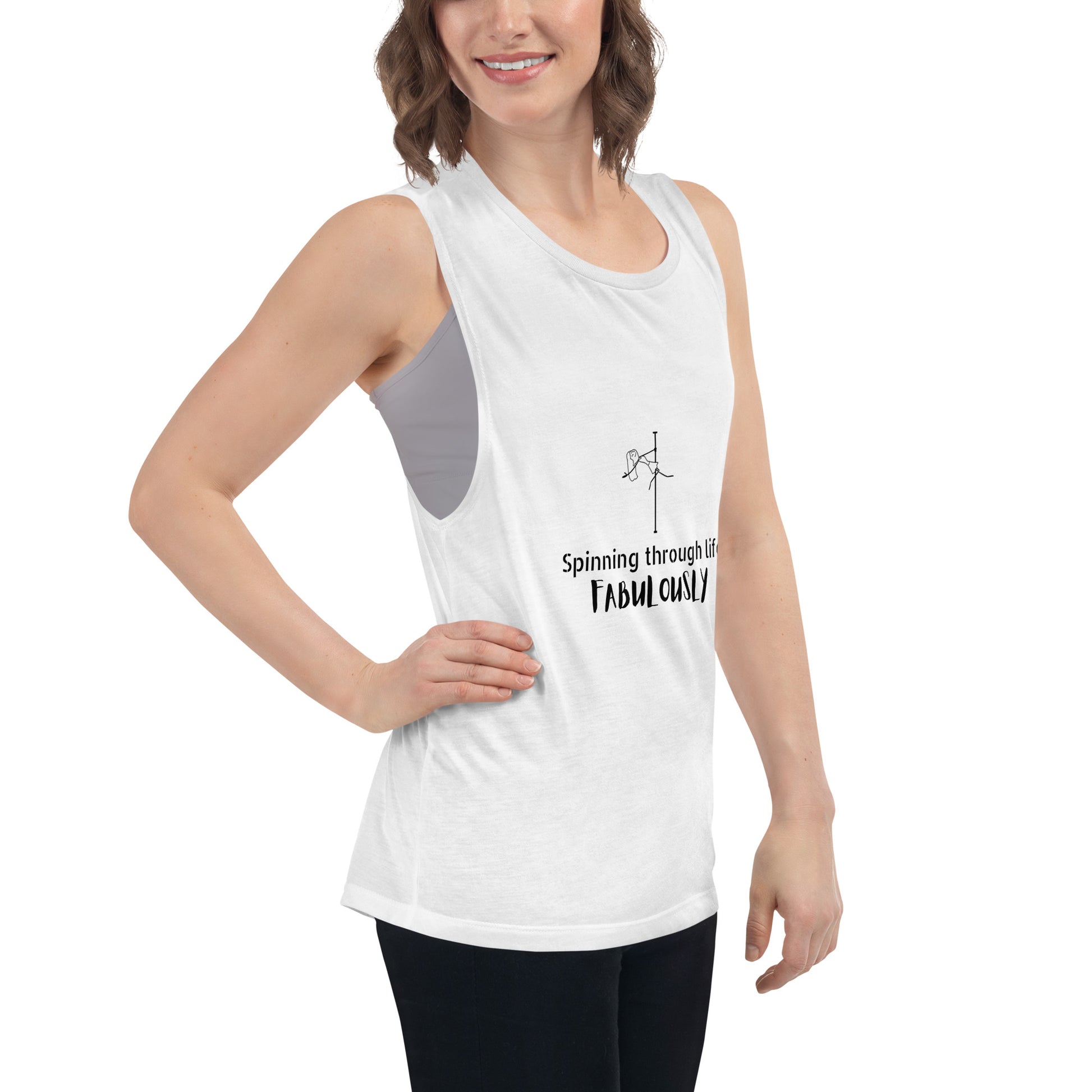 Women’s tank top featuring a bold pole dance graphic, designed for comfort and movement during workouts or casual wear.